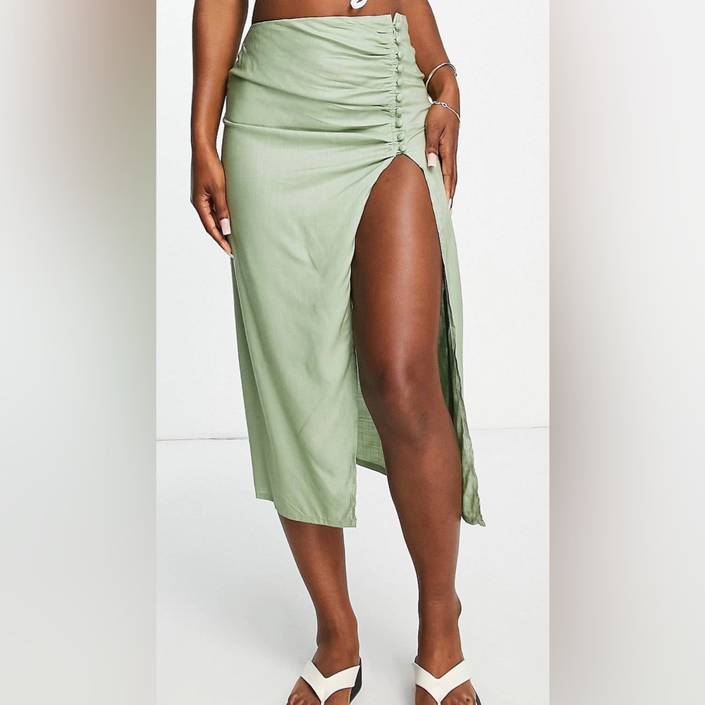 ASOS Drapey button side thigh slit midi skirt - size 2